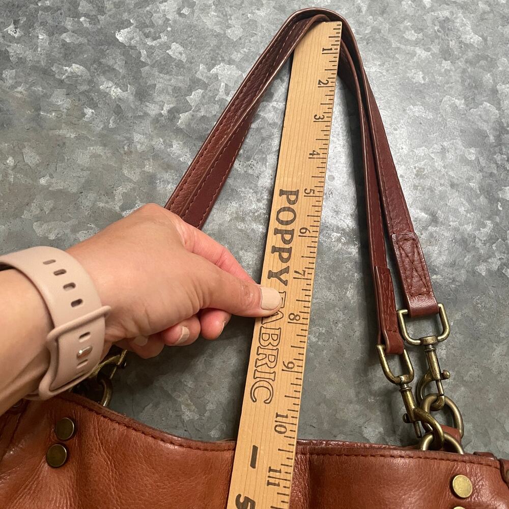 American Leather Co Triple Entry Satchel Brown Purse Bag Genuine Boho Minimalist - Picture 16 of 16
